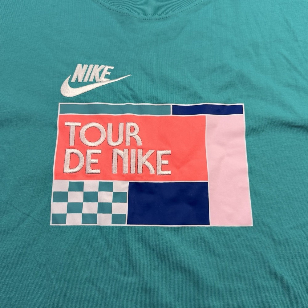 Nike "Tour De Nike" Graphic T-shirt Men's Size Small Teal Loose Fit Short Sleeve - Picture 2 of 5